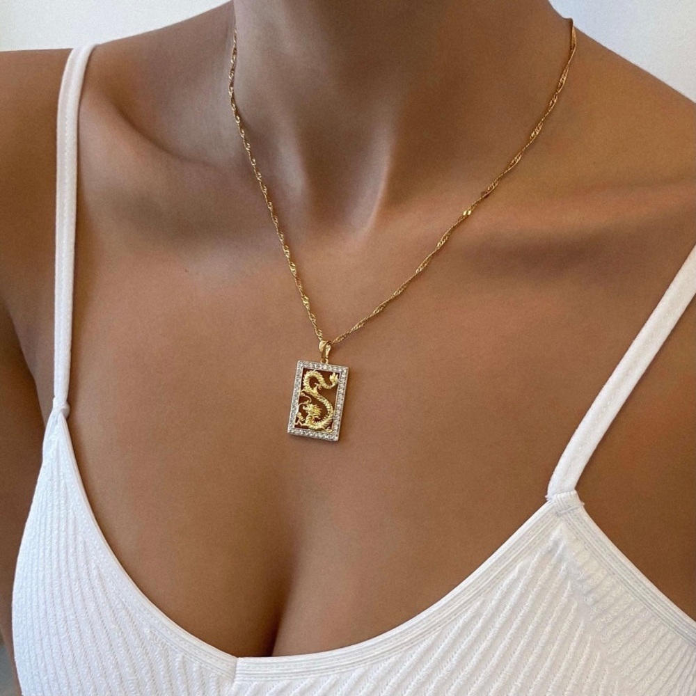 Dragon necklace 18inch ,Gold and Silver Initial Pendant Necklace